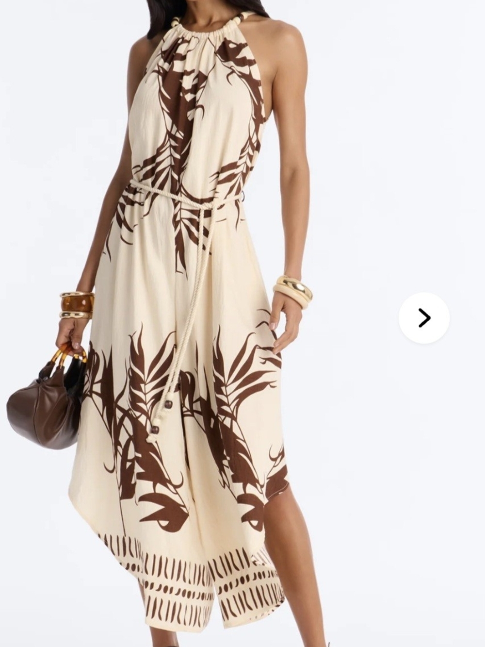 Fashion Nova Cream & Brown Halter Swim Coverup
